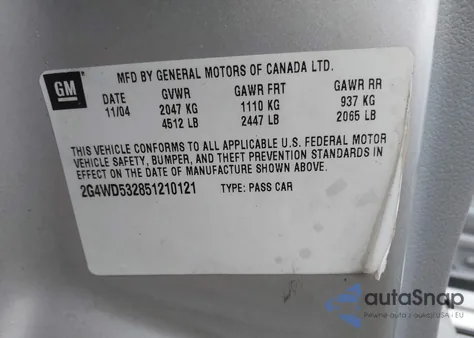 2005 Buick Lacrosse Cxl из США, поврежденный, VIN 2G4WD532851210121